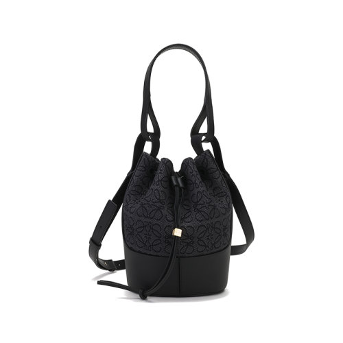 LOEWE/羅意威 女士Balloon系列織物/牛皮革Anagram手提單肩斜挎包抽繩包水桶包LOGO刺繡小號 A710C31X41