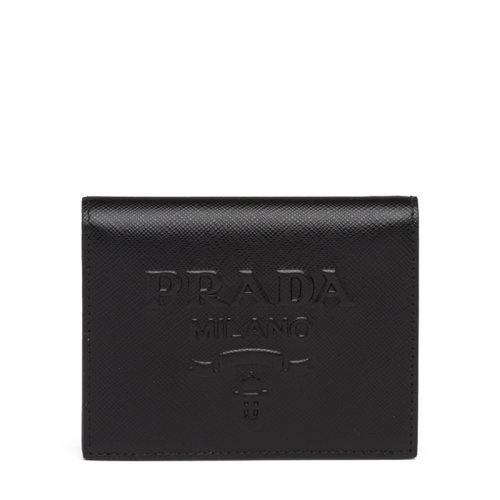 PRADA/普拉達(dá) 22春夏新款 女士小號黑色皮革徽標(biāo)壓紋錢夾1MV204_2D1Q_F0002
