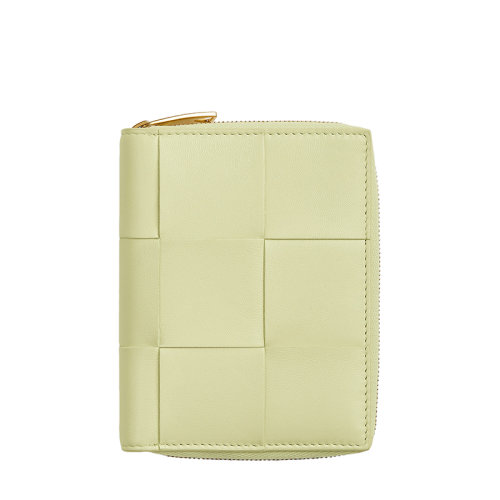 Bottega Veneta/葆蝶家 22春夏新款 女士水洗檸檬黃色Intreccio編織皮革拉鏈錢包681191VCQC19412