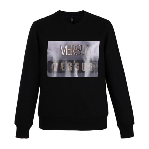 VERSACE/范思哲 男士黑色棉質(zhì)經(jīng)典字母徽標(biāo)印花裝飾圓領(lǐng)長(zhǎng)袖上衣衛(wèi)衣運(yùn)動(dòng)衫套頭衫 BU90627-BJ10389-B1008