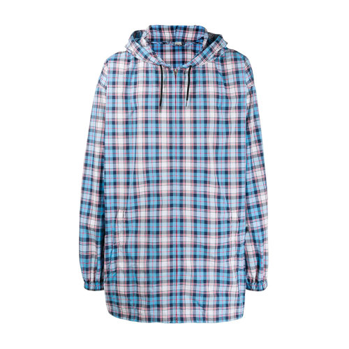 GUCCI/古馳 藍(lán)色格紋男士連帽男士夾克 經(jīng)典格紋 男士外套 衛(wèi)衣 風(fēng)衣 上裝 抽繩款 拉鏈款瑕疵特賣（陳列痕跡，不影響使用）