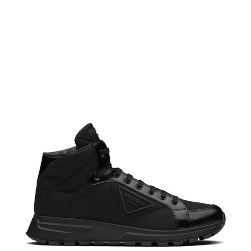 PRADA/普拉達(dá) 22年新款 PRAX 01系列 男士黑色再生尼龍和亮面皮革系帶運(yùn)動(dòng)鞋4T3592_3LF5_F0002