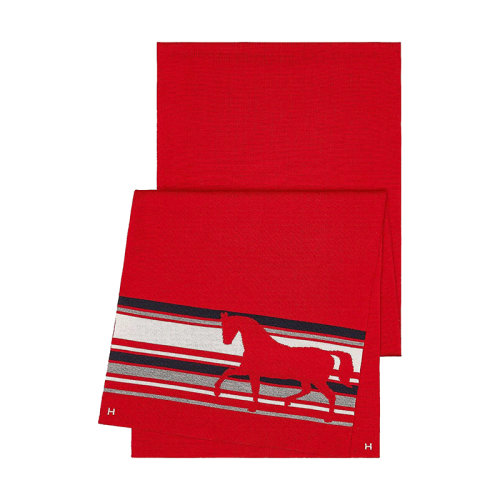 HERMES/愛(ài)馬仕 男士紅/海軍藍(lán)/白色火熱的馬條紋圖案羊絨真絲圍巾H733767T01