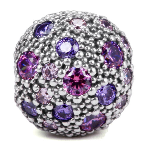 PANDORA/潘多拉 女士粉紫色925銀+立方氧化多彩鋯石鑲嵌固定扣串飾串珠 791286CFPMX