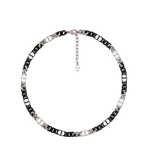 DIOR/迪奧 22新款 CD 1947系列 女士銀色飾面黃銅黑色樹脂“CD Icon”標(biāo)志龍蝦扣項(xiàng)鏈N1912HOMMT_D004