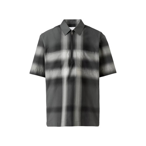 BURBERRY/博柏利 22年秋冬新款 Pop Trading Company聯(lián)名系列 男士風(fēng)暴灰色純棉模糊格紋短袖襯衫80572941