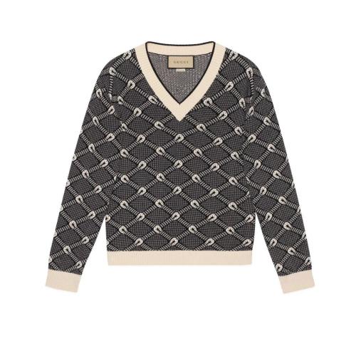  GUCCI古馳 22年秋冬 男士 棉毛混紡提花毛衣 703112 XKCCW 1289