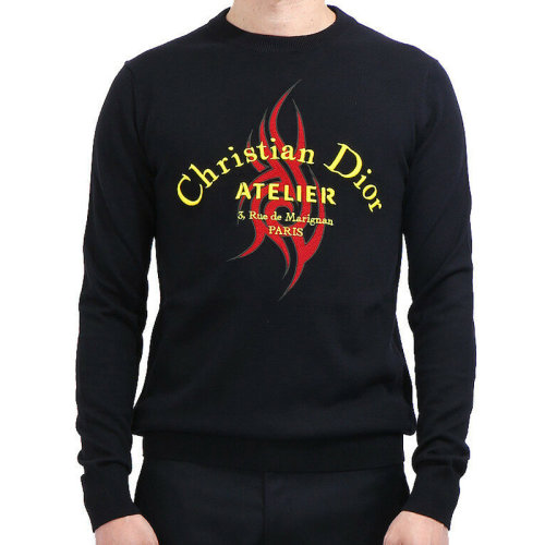 Dior/迪奧 男裝 服飾 黑色羊毛logo刺繡時(shí)尚圓領(lǐng)長(zhǎng)袖 男針織衫毛衣