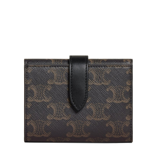 CELINE/賽琳  女士小號老花涂層帆布黑色皮革飾邊緊湊型錢包10H482DB7.38SI