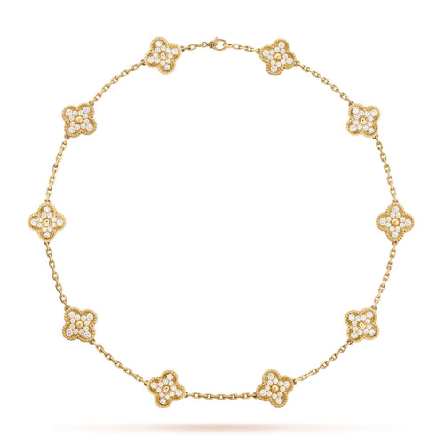 Van Cleef & Arpels/梵克雅寶 Alhambra 女士復古金色鑲鉆多重四葉草項鏈 VCARA42300