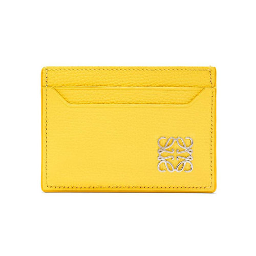 LOEWE/羅意威 22新款 女士檸檬草色鵝卵石紋牛皮革金屬徽標扁平卡片夾C821075X01-8240