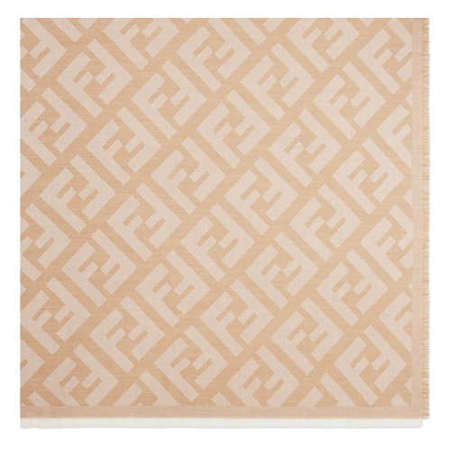 FENDI/芬迪 女士米色織羊毛和羊絨混紡大號(hào)方形FF圖案披肩FXT069A669F0QB9