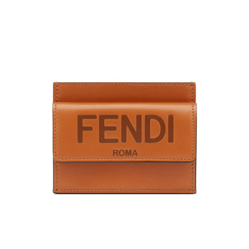 FENDI/芬迪  女士棕色小牛皮印刷Fendi Roma字體卡片夾8M0423AAYZF0QVK