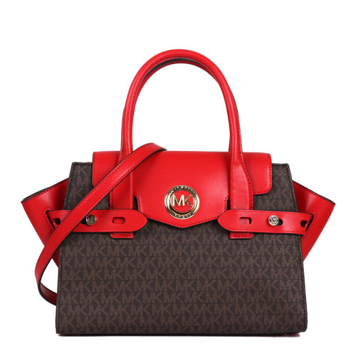 Michael Kors/邁克·科爾斯 CARMEN系列女士拼色涂層帆布配皮經(jīng)典MK字母徽標(biāo)印花按扣開合單肩包斜挎包手提包女包 30S0GNMS1B 多色可選