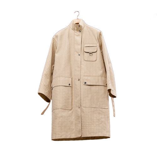 HERMES/愛馬仕 22年秋冬新款 女士稻草米色純棉馬賽克圖案風(fēng)衣外套H2H0119DPM934