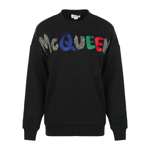 Alexander McQueen/亞歷山大麥昆21新品彩色字母Logo寬松女士套頭衛(wèi)衣女衛(wèi)衣668496QZADS