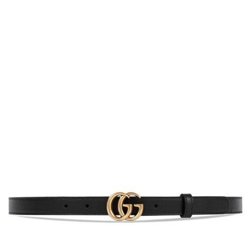 GUCCI/古馳 女士黑色皮革細款金色雙G扣腰帶 2cm寬 409417 AP00T 1000