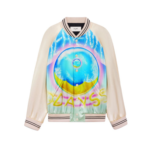 CELINE/賽琳 22年春夏新款 MARCELO LAVIN聯(lián)名系列 男士拼色粘膠纖維面料HEAVENLY DAYS印花學(xué)院風(fēng)夾克2V28H353Q.14MC