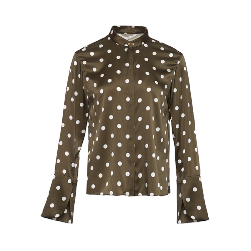 HUI/卉 女士長袖襯衫2020秋季新品綠沈色波點(diǎn)襯衫領(lǐng)帶設(shè)計(jì)