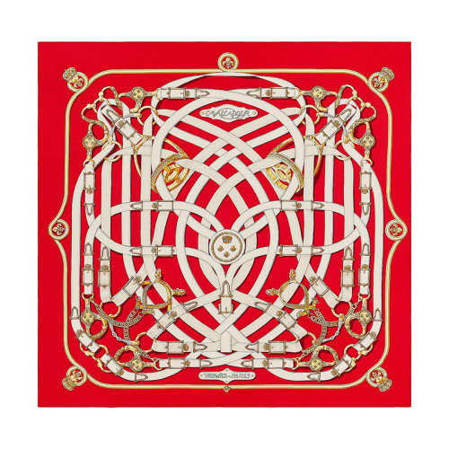 HERMES/愛馬仕 140騎兵 女士紅色/白色/金色羊絨真絲披肩H241698S19