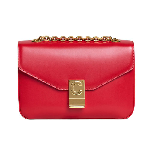 CELINE/賽琳  思琳女包 字母C 女士紅色小牛皮時尚鏈條翻蓋單肩包 187253BFB.27ED