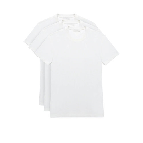 PRADA/普拉達 22年春夏新款 男士白色純棉三角徽標(biāo)圓領(lǐng)短袖T恤三件套UJM492_ILK_F0009_S_181