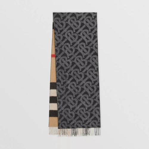  BURBERRY 22年秋冬 女士 雙面兩用格紋拼專屬標(biāo)識羊絨圍巾 80437321