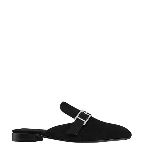 HERMES/愛馬仕 22年秋冬新款 Beauty系列 女士黑色山羊絨面革飾Hapi搭扣穆勒鞋涼拖H202000Z02370