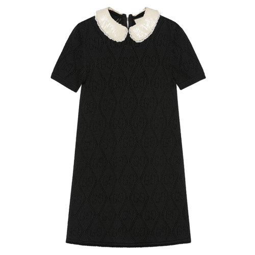 GUCCI/古馳 黑色刺繡領(lǐng)羊毛連衣裙646227XKBQH1043