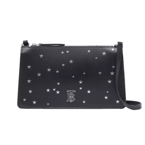 BURBERRY/博柏利 22新款 女士迷你黑色星形印花皮革拉鏈開合調(diào)節(jié)細肩帶手拿包80606471
