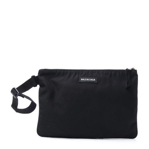 Balenciaga/巴黎世家 女士黑色尼龍?zhí)诫U家手柄字母徽標印花拉鏈開合錢包手拿包女包 532809-9TY45-1000