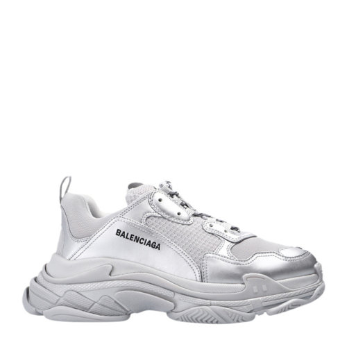 Balenciaga/巴黎世家 男士銀色Triple S 銀色金屬光澤雙層泡沫和網(wǎng)布運動鞋休閑鞋老爹鞋男鞋536737-W2FS2-8100