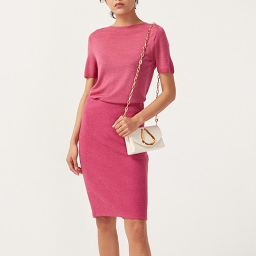 St.John/盛薔秋冬粉色針織女士短袖T恤K51W023