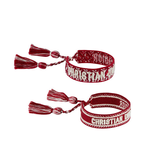 Dior/迪奧 22春夏新款J'ADIOR系列 女士酒紅色棉質(zhì)飾徽標(biāo)刺繡和流蘇雙支老花抽繩手繩手鏈 B0961ADRCO_D01R