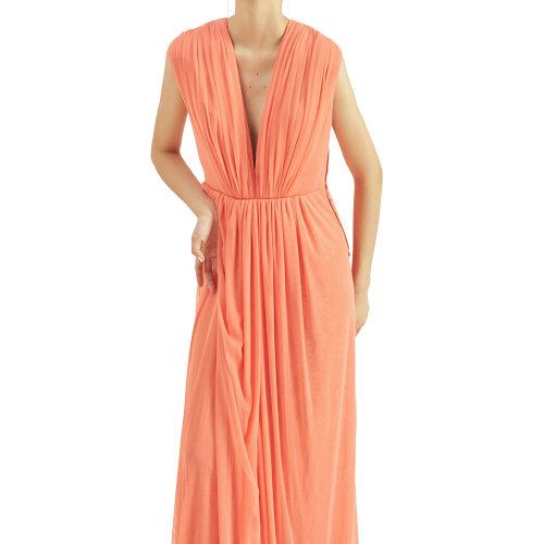 nisiss/怡夕19秋冬低胸交疊開衩長禮服女士連衣裙n111wo06