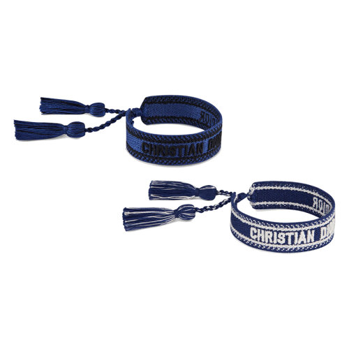 DIOR/迪奧 22新款 J'ADIOR系列 女士寶藍(lán)色繡花棉絨球滑動(dòng)開合手鏈套裝B0961ADRCO_D29B