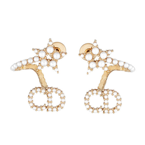 DIOR/迪奧 鍍金星星和CD徽標(biāo)形金屬鑲樹脂珍珠 耳釘 E1099CDLRS_D301