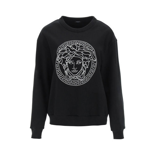 VERSACE/范思哲 女士黑色棉質(zhì)經(jīng)典印花裝飾圓領(lǐng)長袖上衣衛(wèi)衣 1004129-1A01174-1B000