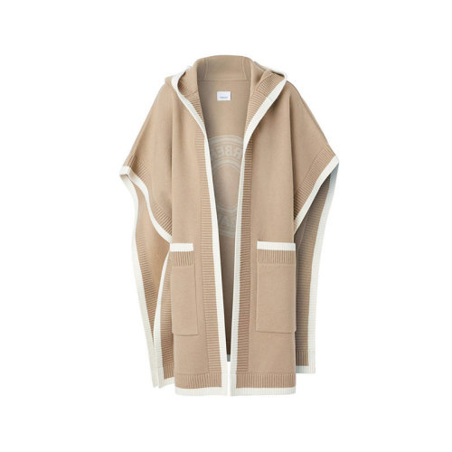 BURBERRY/博柏利【22秋冬新款】女款綿羊毛/混紡連帽披肩典藏米色奶油色徽標圖案 80560091