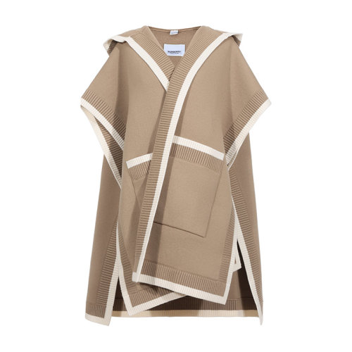 BURBERRY/博柏利 女款徽標圖案羊毛/羊絨連帽披肩 80315821