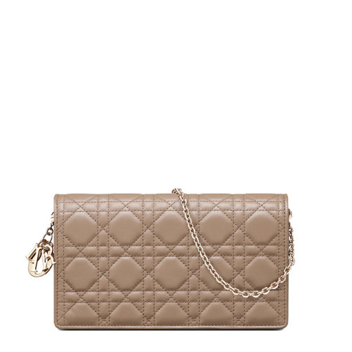 DIOR/迪奧 20  LADY DIOR系列 女士灰褐色藤格紋小羊皮鏈條手拿包S0204ONMJ_M45M