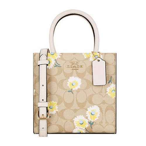 COACH/蔻馳 女士拼色印花PVC配皮經(jīng)典雙C字母徽標(biāo)印花小雛菊裝飾磁扣開(kāi)合單肩包斜挎包手提包女包 C3599IMOTV