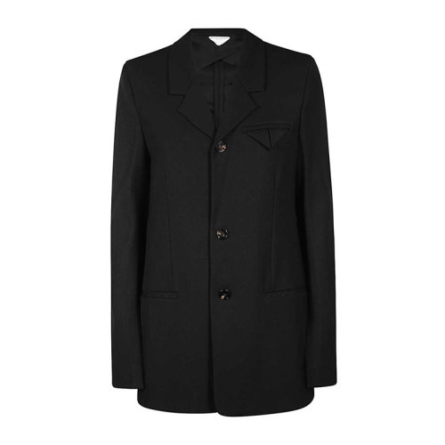 Bottega Veneta/葆蝶家 女裝 服飾 黑色翻領(lǐng)混紡?fù)馓?女士西服