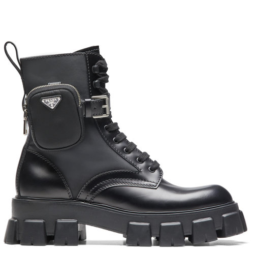 PRADA/普拉達 秋冬 Monolith系列 男士黑色皮革和尼龍中筒靴2UE007_3L09_F0002_F_D002