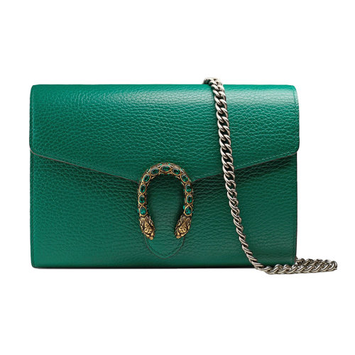 GUCCI/古馳 Dionysus系列 翠綠色皮革配老化的金色虎頭金屬扣飾有施華洛世奇水晶斜挎單肩迷你酒神包 401231CAOGX3120