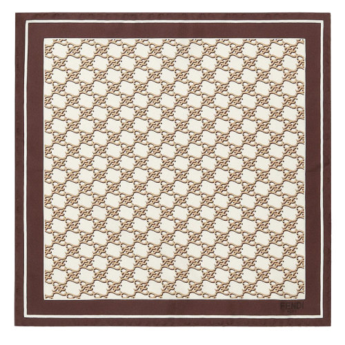 FENDI/芬迪 女士方形米色真絲FF Karligraphy圖案圍巾FXT337AHRRF1FR1