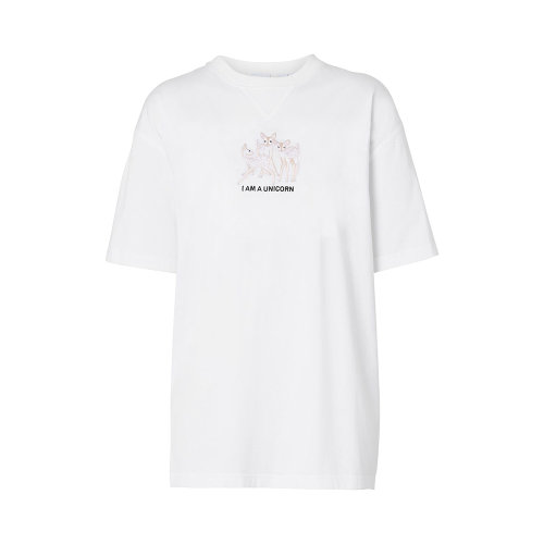 BURBERRY/博柏利 女士白色棉質(zhì)圓領(lǐng)短袖上衣T恤 8042984