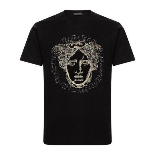 VERSACE/范思哲 男士黑色棉質(zhì)經(jīng)典美杜莎頭像印花裝飾圓領(lǐng)上衣短袖T恤 A81875-A224589-A008