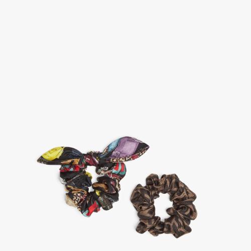  FENDI芬迪 22年秋冬 女士 發(fā)帶 拼色有機(jī)桑蠶絲松緊發(fā)帶雙件套 FXT268ANB4F0WB1