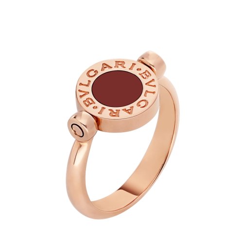 BVLGARI/寶格麗 BVLGARI系列 雙面圓形18K金玫瑰金鑲紅玉髓白貝母 戒指 354715
